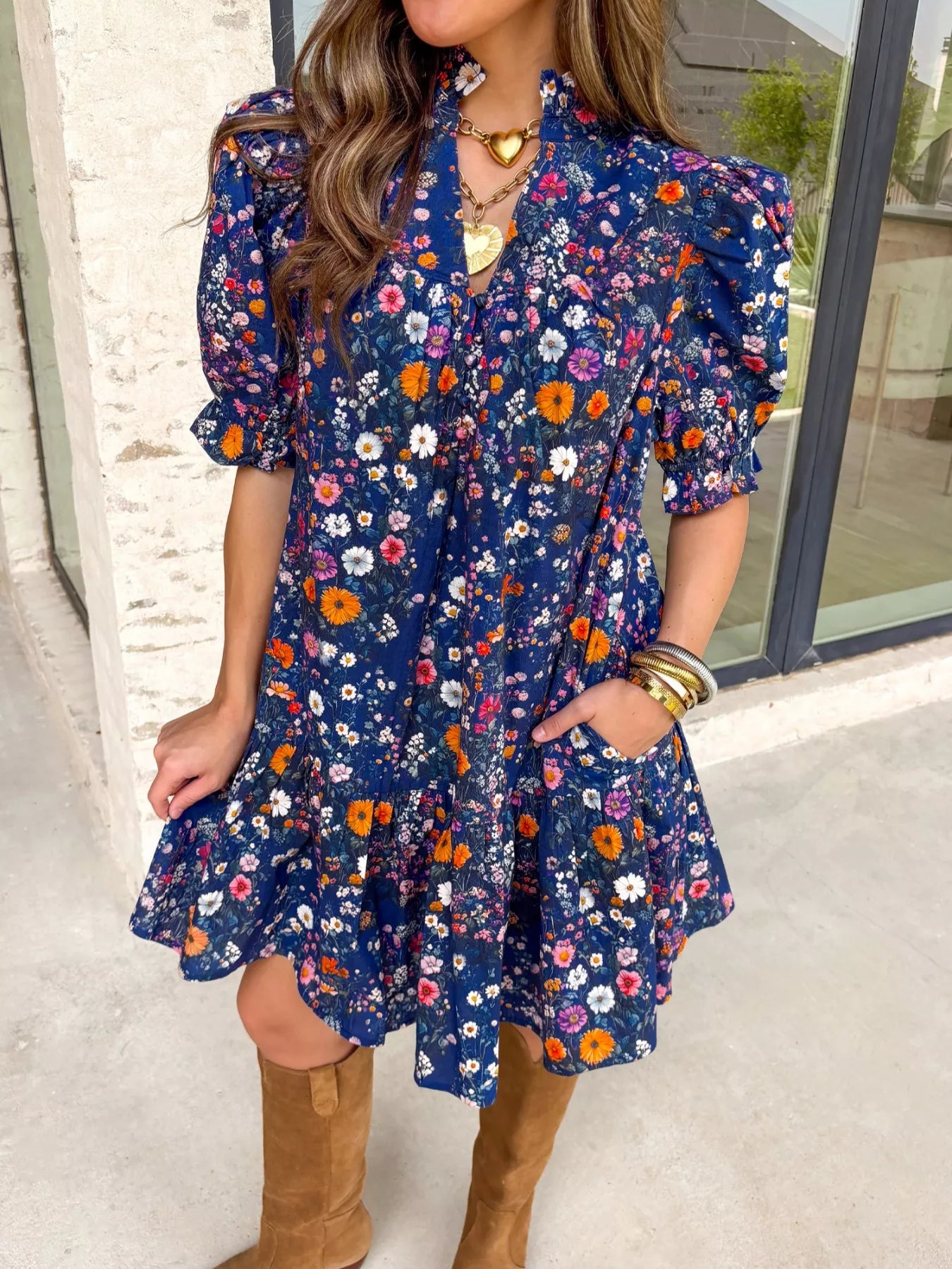 Floral Print Ruffle Hem Mini Dress