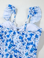 Floral Ruffled Strap Lace-up Hollow Out One Piece Swimsuit