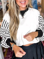 Exposed Seam Striped Long Sleeve Sweatshirt