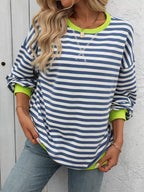Striped Round Neck Dropped Shoulder Sweatshirt