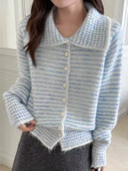 Striped Knit Button-Down Cardigan