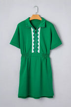 Contrast Patchwork Half Zip Elastic Waist Short Sleeve Mini Dress