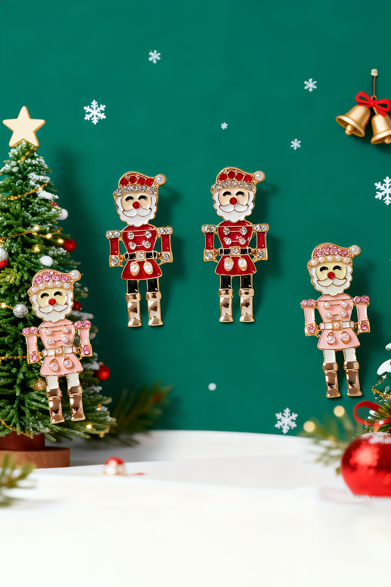 Fiery Red Pearl Rhinestone Embellished Christmas Enamel Nutcracker Earrings