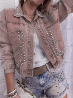Studded Button Up Wash Denim Jacket