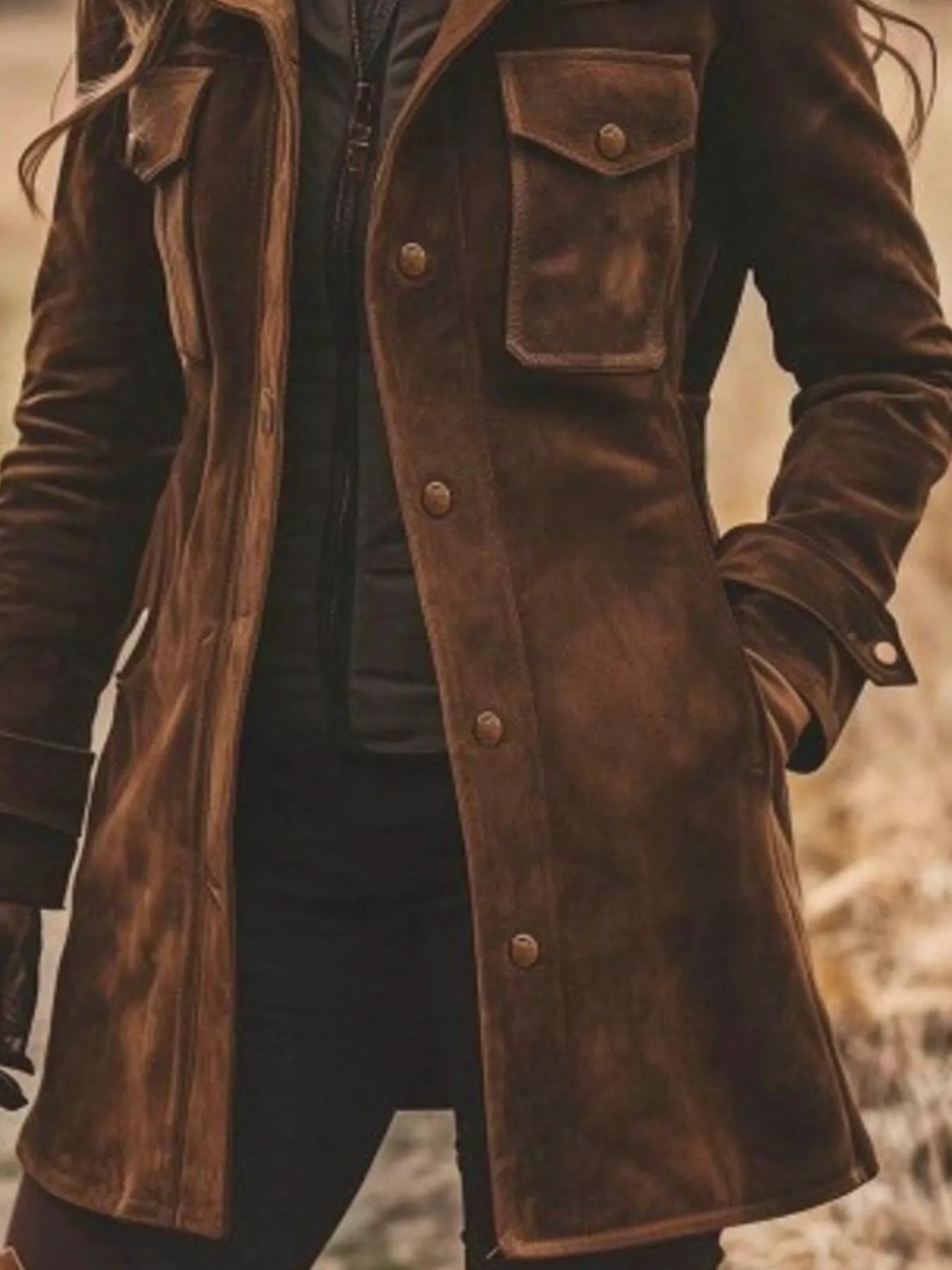 Full Size Suede Button-Down Jacket Plus Size