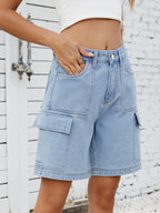 High Waist Denim Shorts with Cargo Pockets
