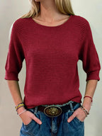 Full Size Ribbed Knit Round Neck Sweater Plus Size