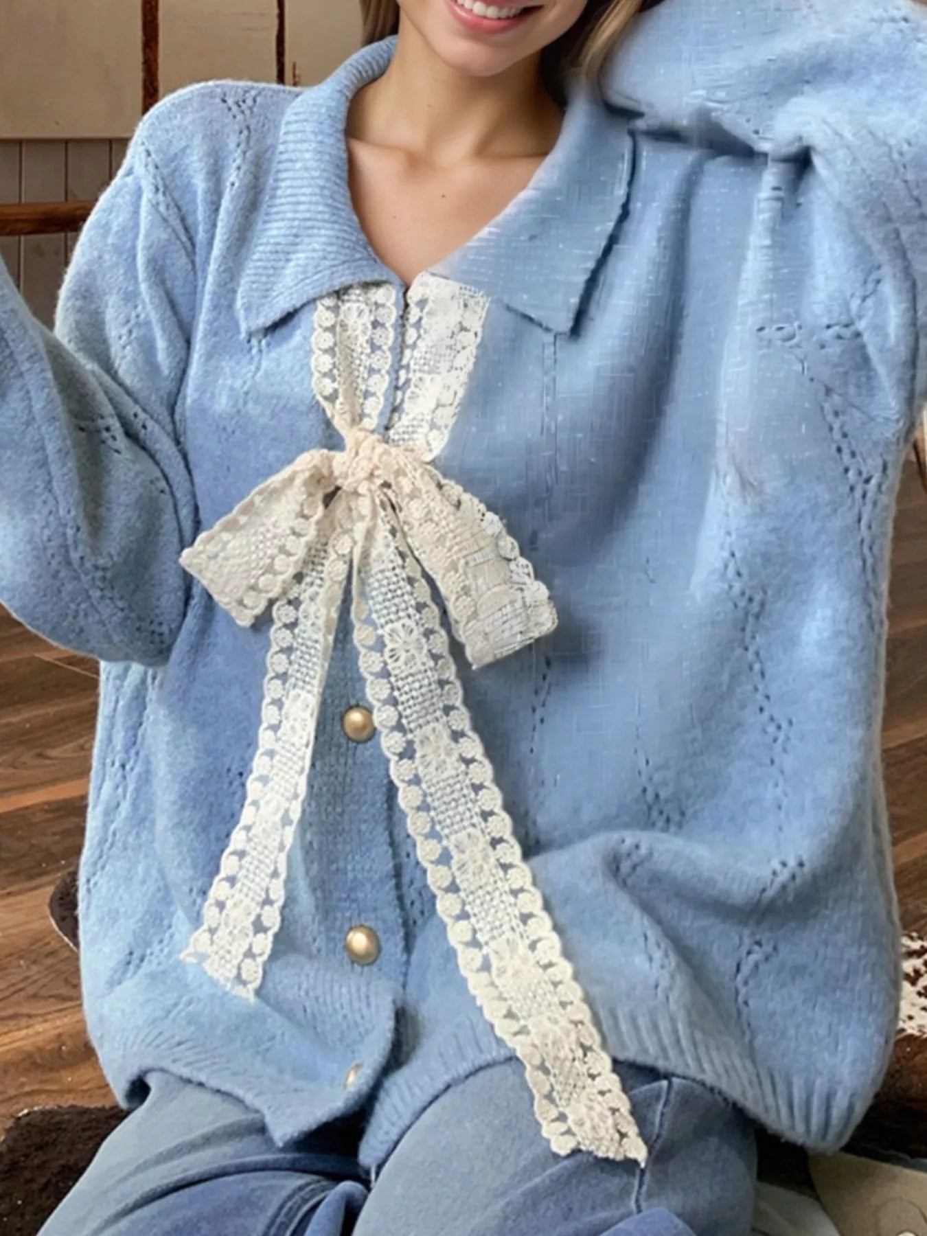 Lace Tie Button Up Cardigan