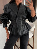 Peplum Waist Leather Jacket