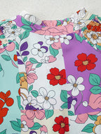 Floral Print Patchwork Frilly Neckline Long Sleeve Shirt