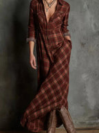 Plaid Long Sleeve Maxi Dress