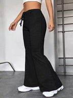 Full Size Casual Drawstring High Waist Flare Pants Plus Size