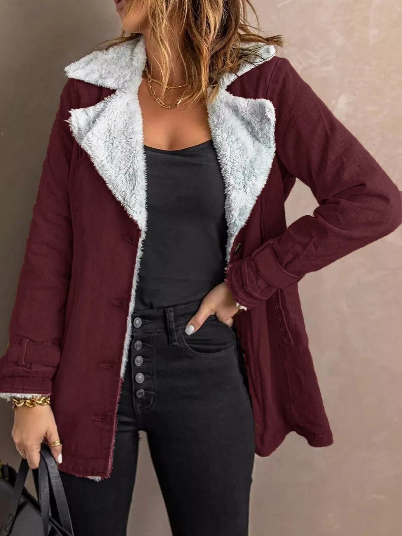 Full Size Sherpa Lined Button Up Outerwear Plus Size