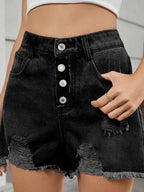 Distressed Raw Hem Denim Shorts