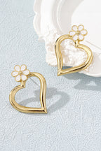 Gold Daring Hollowed Heart Dainty Flower Studded Earrings