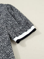 Leopard Print Contrast Striped Trim Polo Collar Short Sleeve Dress with Pockets