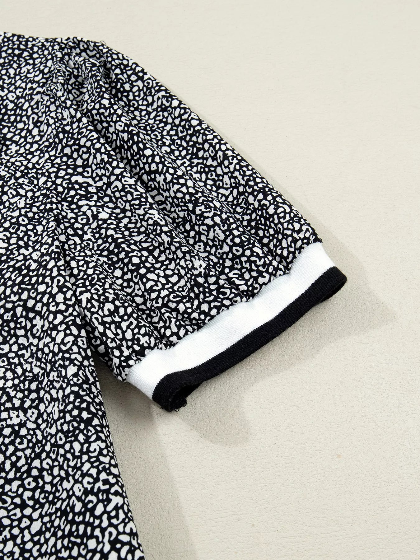 Leopard Print Contrast Striped Trim Polo Collar Short Sleeve Dress with Pockets