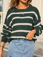 Striped Round Neck Dropped Shoulder Sweater