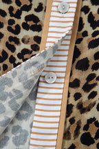 Contrast Striped Trim V Neck Leopard Shirt