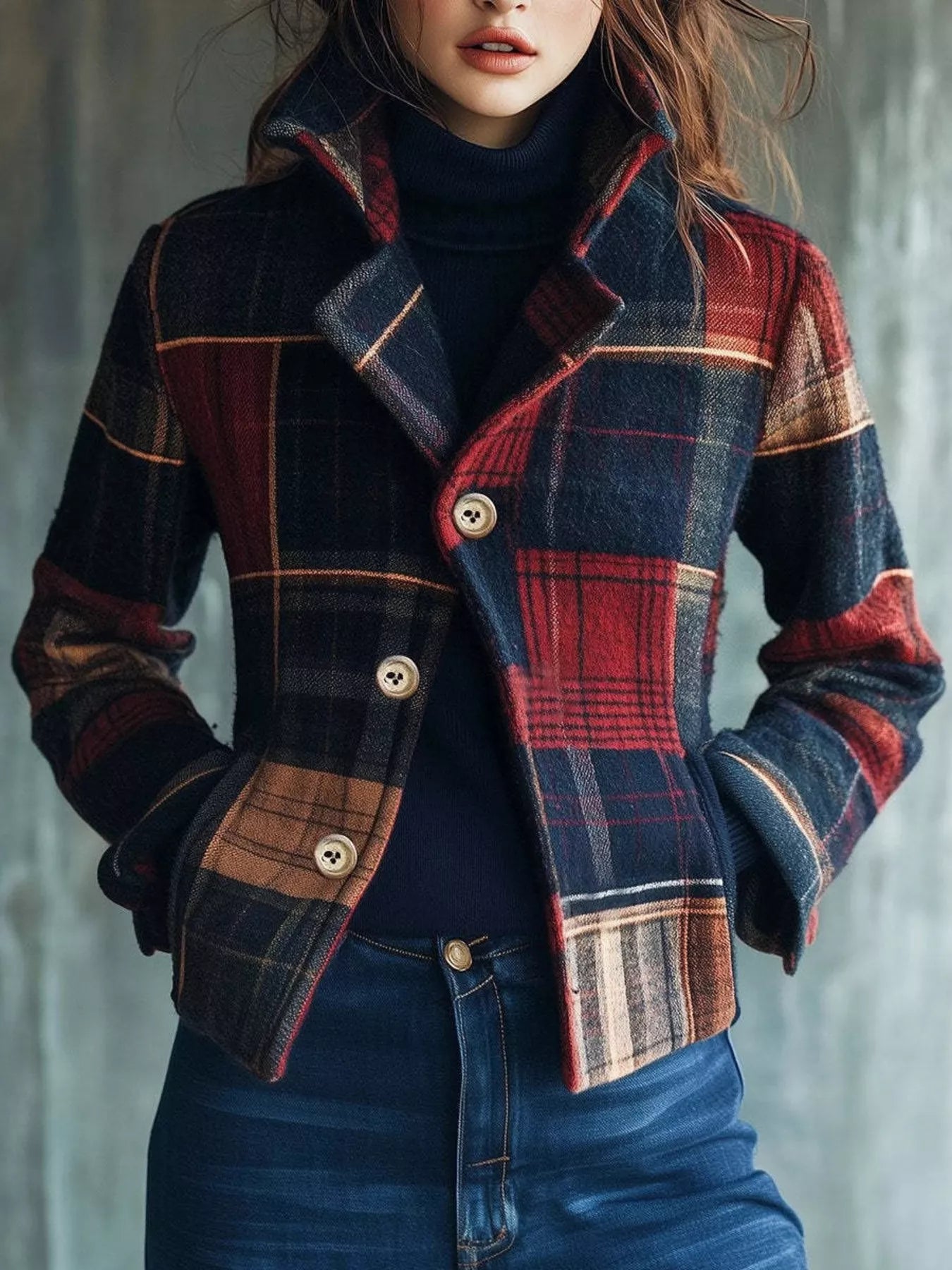 Plaid Button Up Blazer