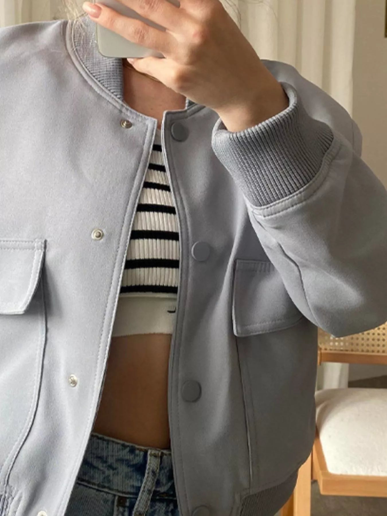 Full Size Snap Down Long Sleeve Jacket Plus Size