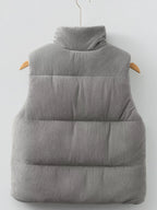 Corduroy Stand Neck Zipped Puffer Vest