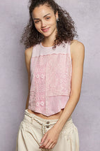 POL Ribbed Round Neck Cropped Tank with Lace Detail