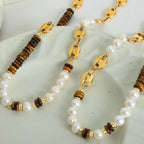 Tiger's Eye Freshwater Pearl 18K Gold-Plated Bead Necklace