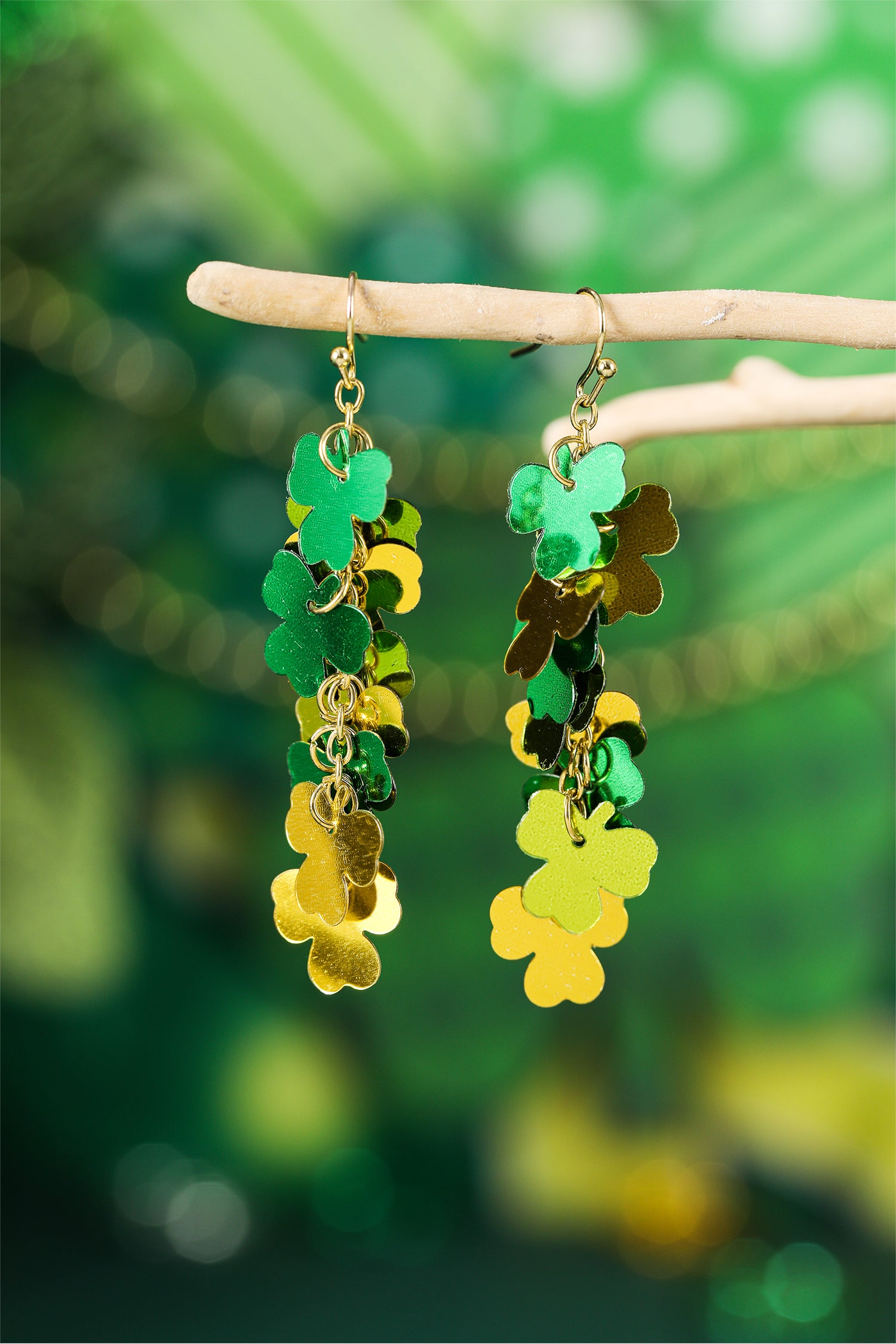 Green Metallic Shamrocks Cascade Earrings