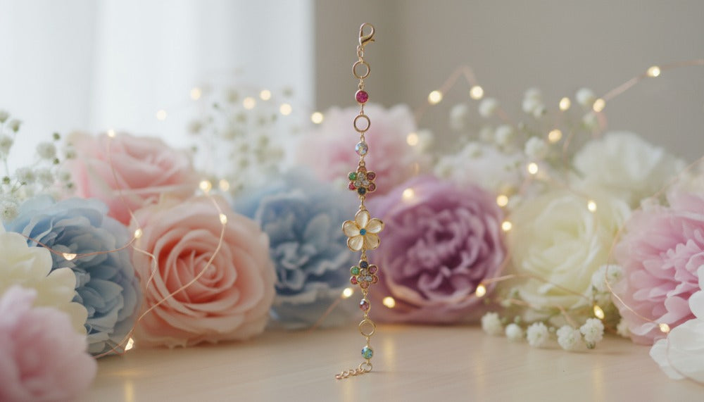 Floral Gemstone Bracelet with Pastel Blooms