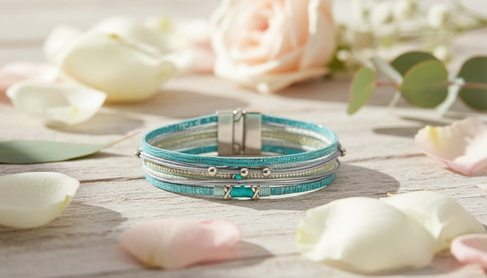 Turquoise Layered Bracelet with Metallic Accents