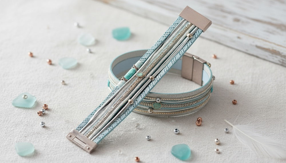 Mint Layered Bracelet with Silver Accents