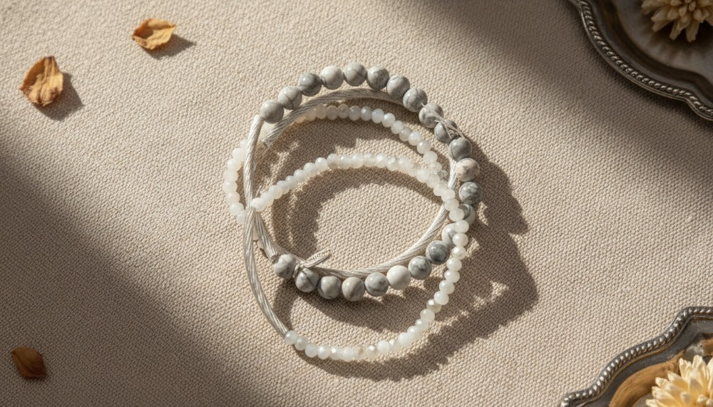 Neutral Marble Beaded Bracelet Stack