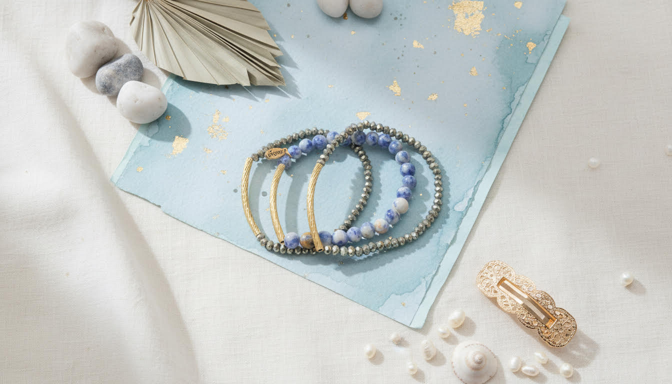 Blue and Gold Beaded Bracelet Set