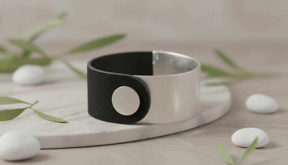 Sleek Black and Silver Cuff Bracelet