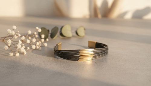 Black and Gold Layered Cuff Bracelet