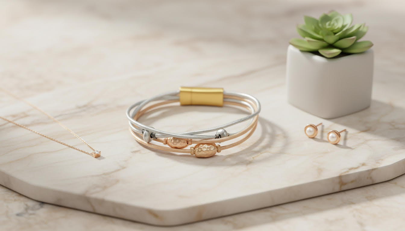 Tri-Tone Bracelet with Gold and Silver Accents