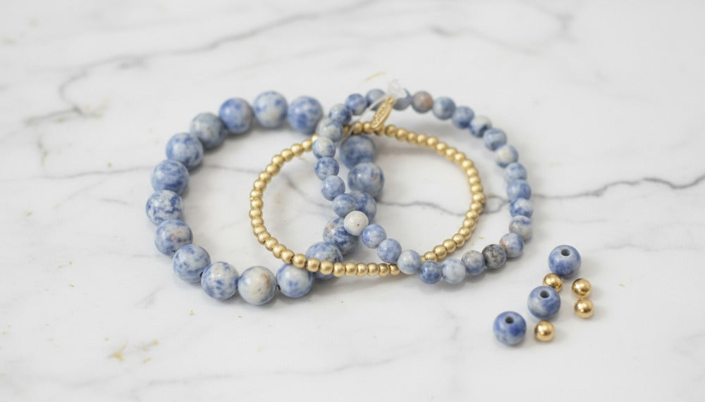 Blue Gemstone and Gold Bead Bracelets