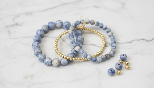 Blue Gemstone and Gold Bead Bracelets