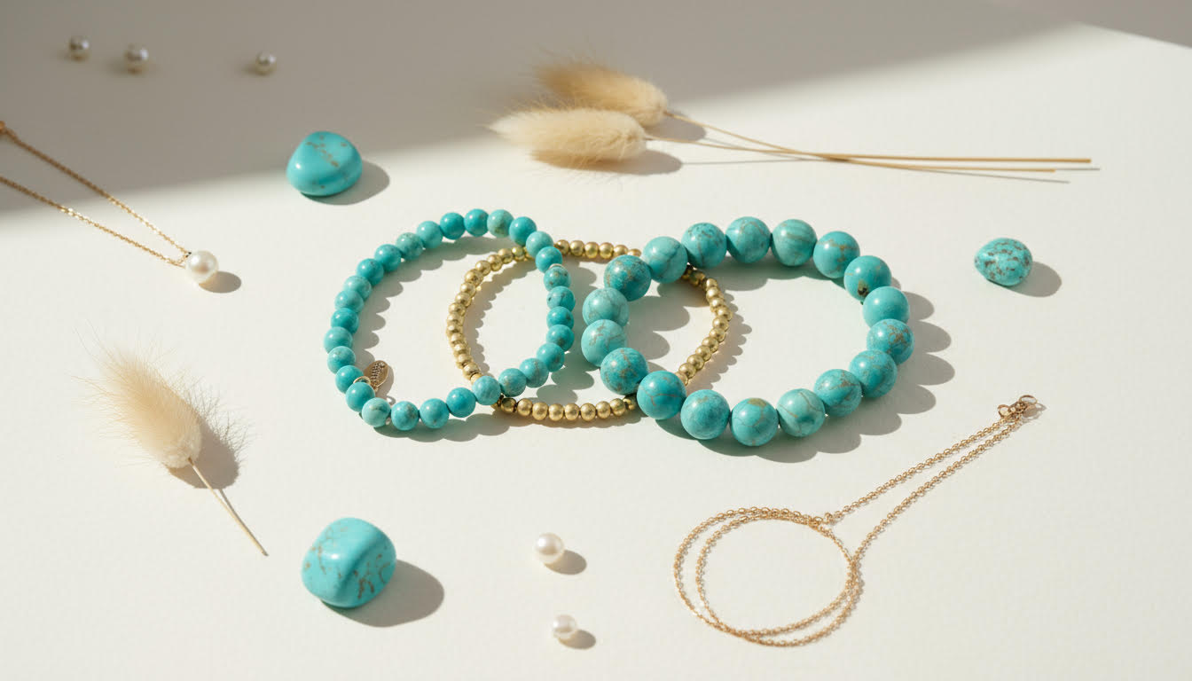 Turquoise and Gold Beaded Bracelet