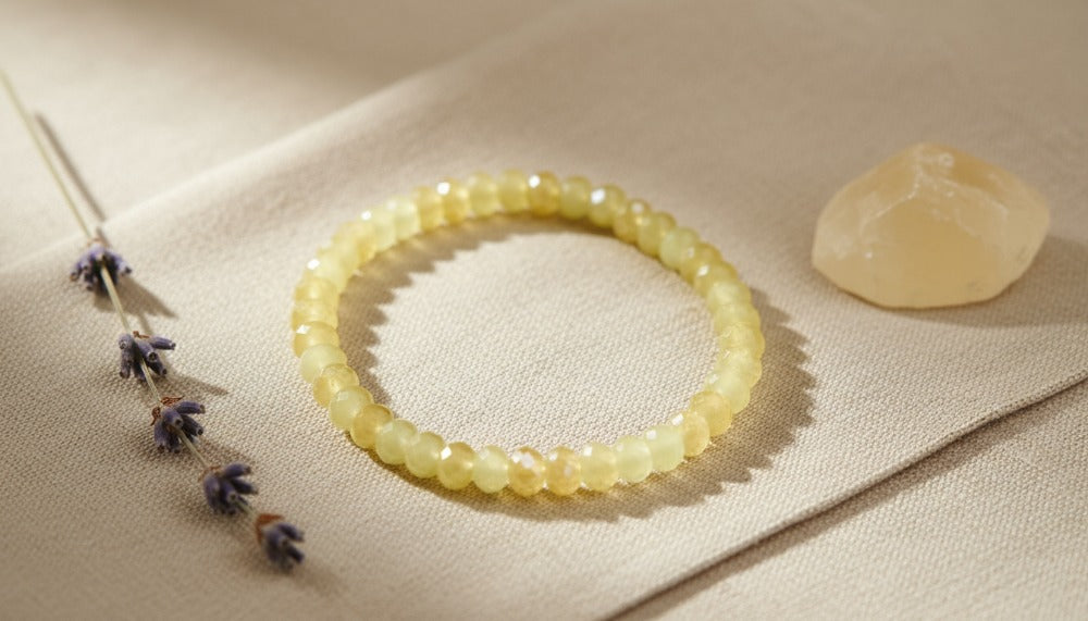 Soft Yellow Beaded Bracelet with Natural Stone Accents.