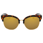 JENISON | Flat Mirrored Lens Clubmaster Horned Rim Sunglasses