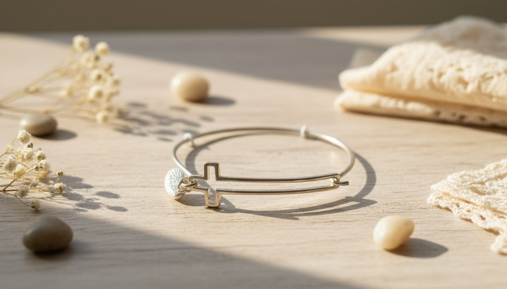 Gold Bangle with Cross Charm