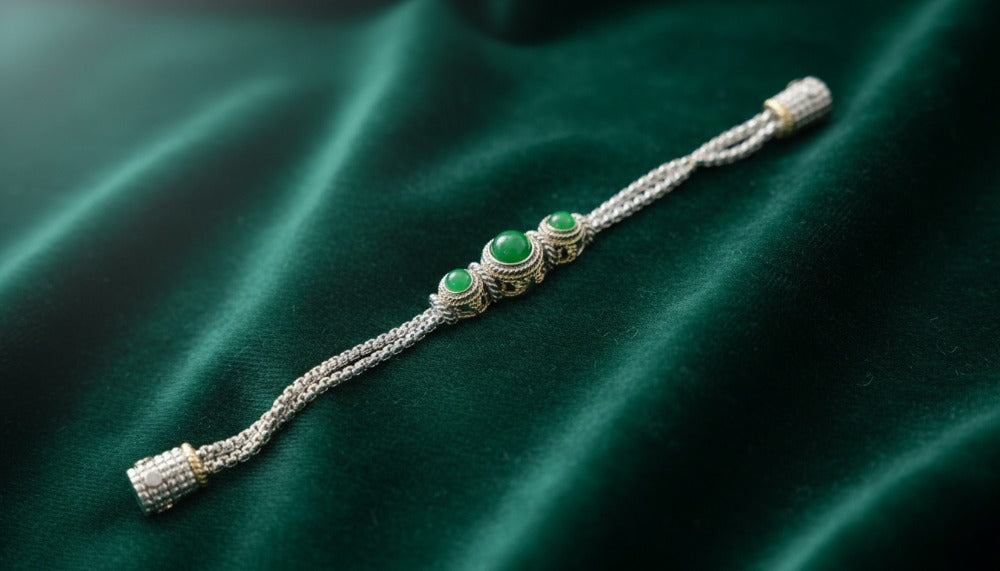 Silver Bracelet with Green Gemstone Accents