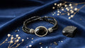 Black Beaded Bracelet with a Large Faceted Centerpiece
