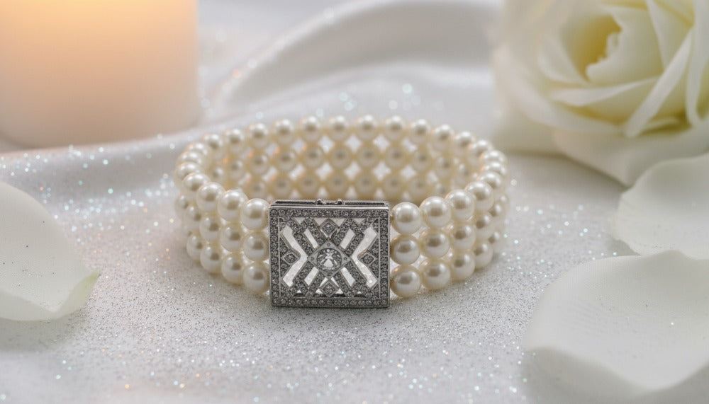 Pearl Bracelet with Decorative Crystal Clasp
