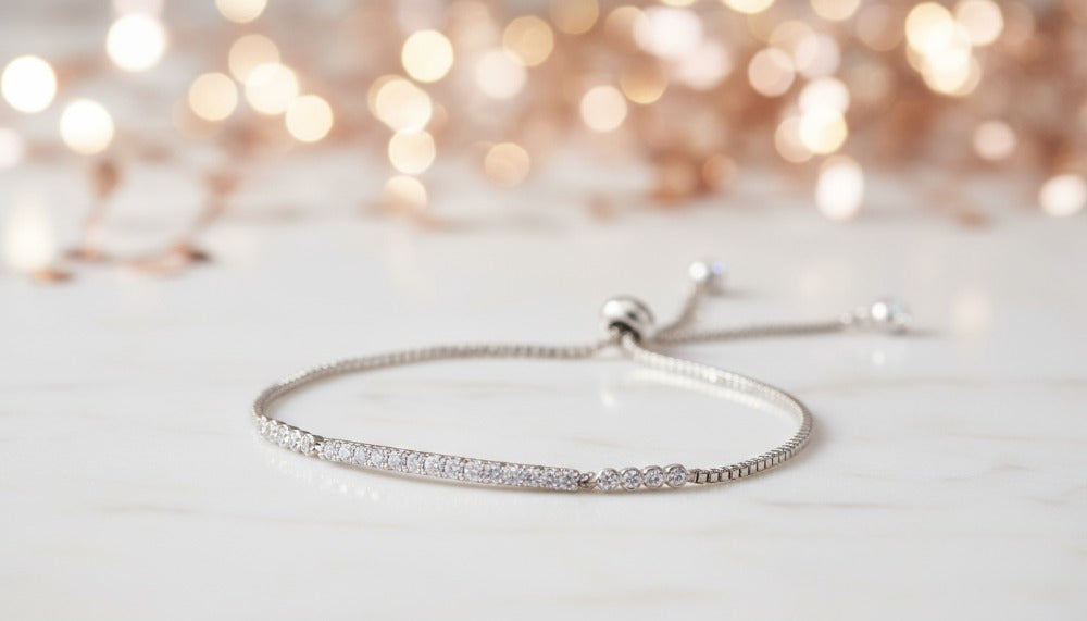 Silver Bracelet with Delicate Diamond Bar
