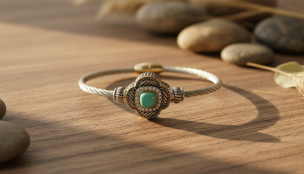 Silver Bracelet with Turquoise Centerpiece