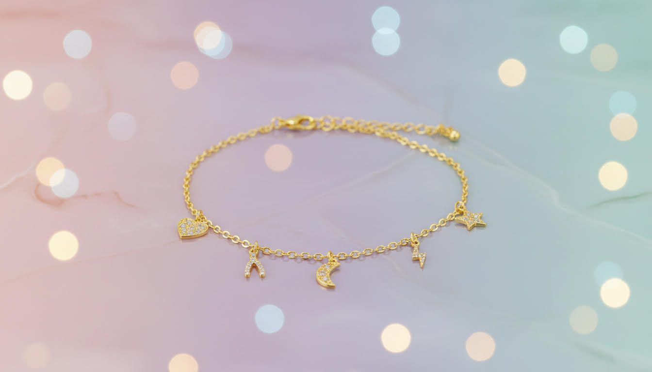 Gold Charm Bracelet with Tiny Sparkling Pendants