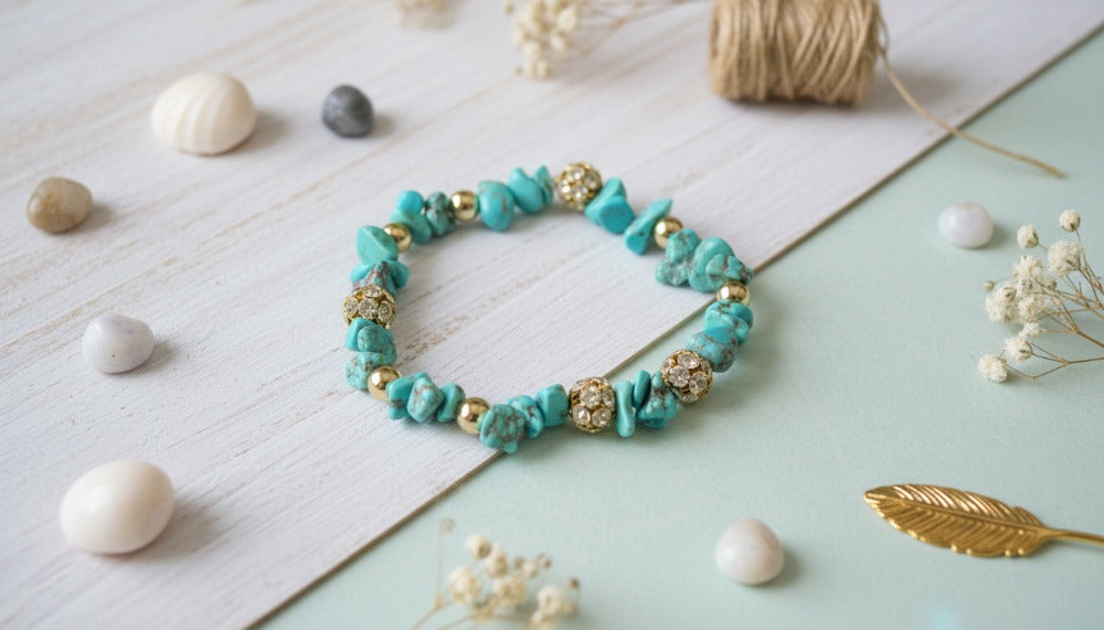 Turquoise Beaded Bracelet with Gold Accents